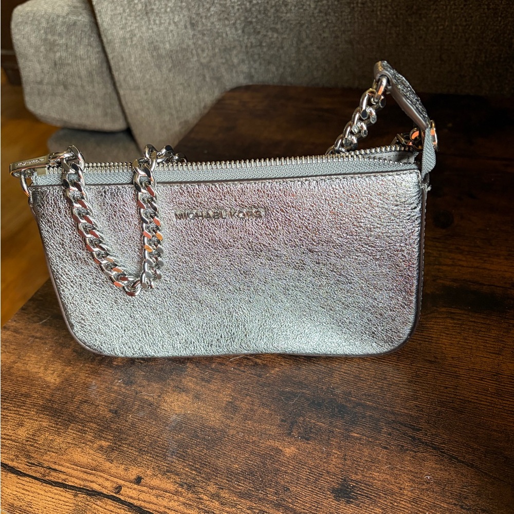 Michael Kors Metallic Silver Wristlet